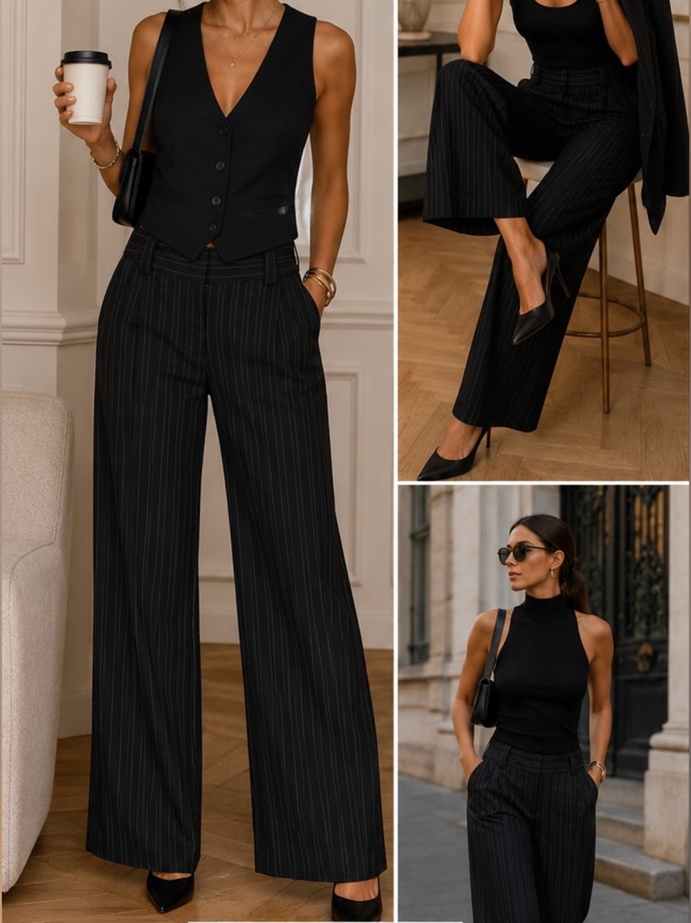 EXPRESS STUDIO High-Waisted Pinstripe Wide Leg Pants SIZE: 2